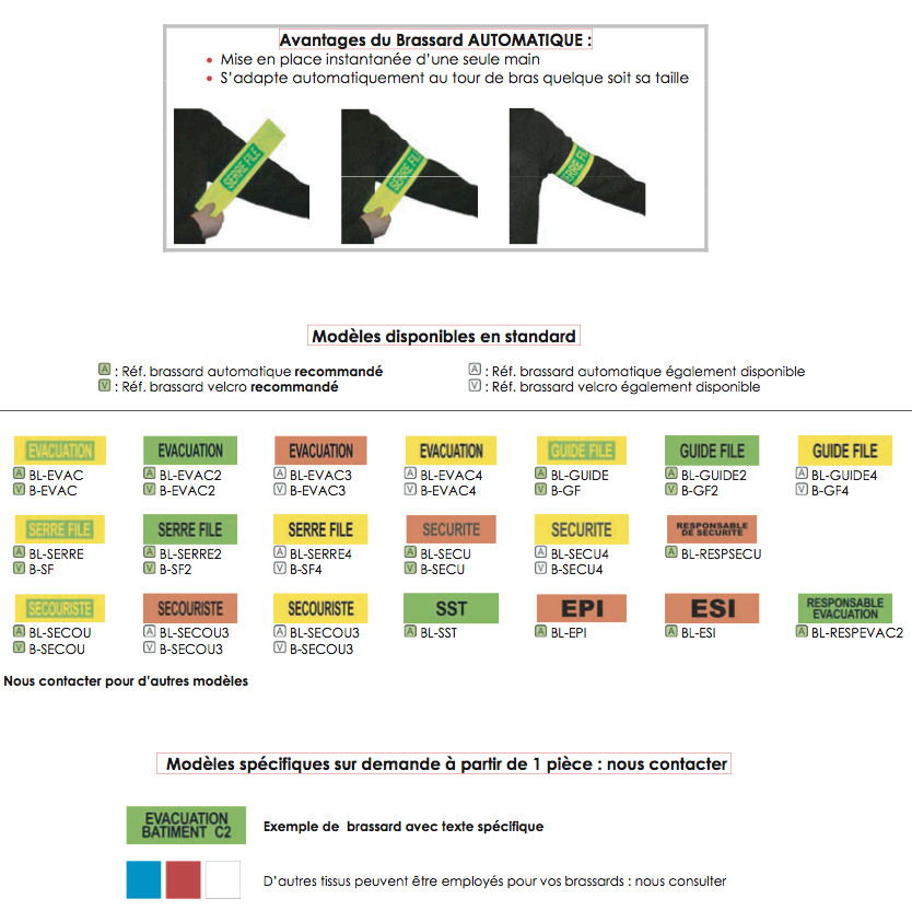 Brassards de sécurité et d’évacuation